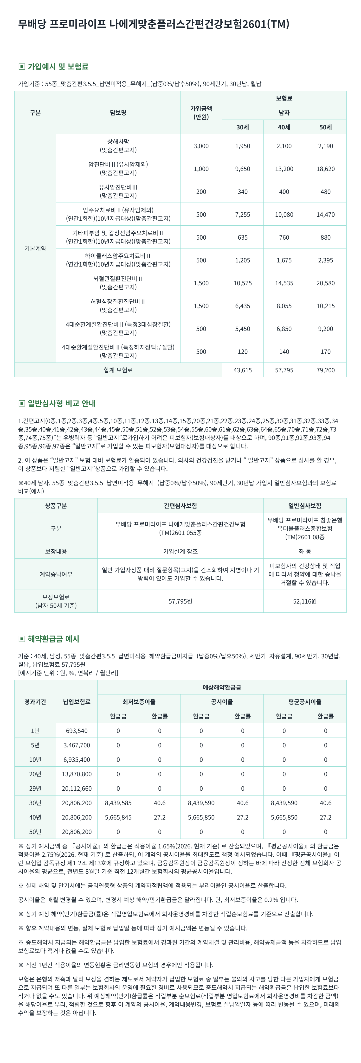 비갱신보험 가입예시(남성)