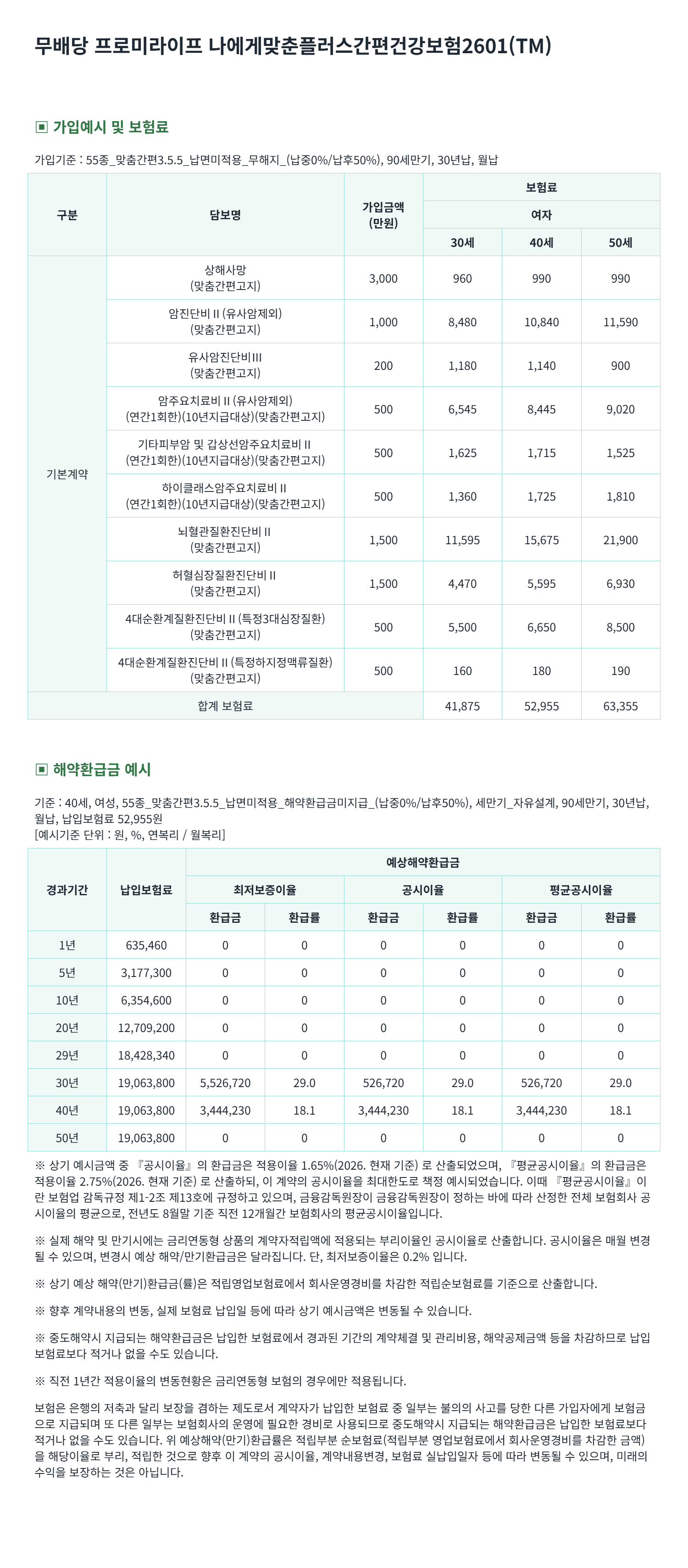 비갱신보험 가입예시(여성)
