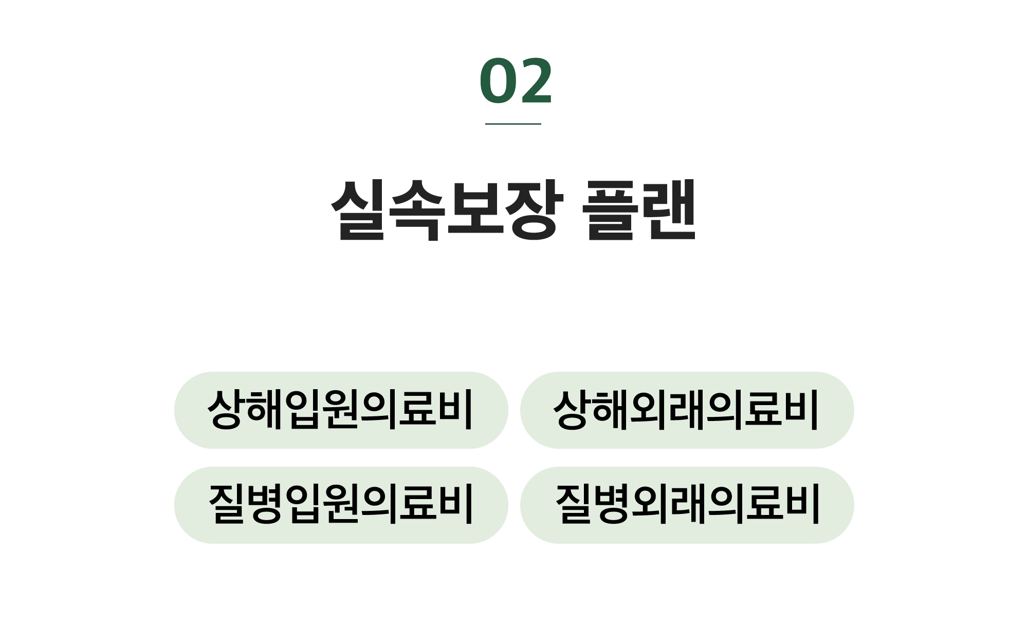 02. 실속보장 플랜 / 상해입원의료비 / 상해외래의료비 / 질병입원의료비 / 질병외래의료비  